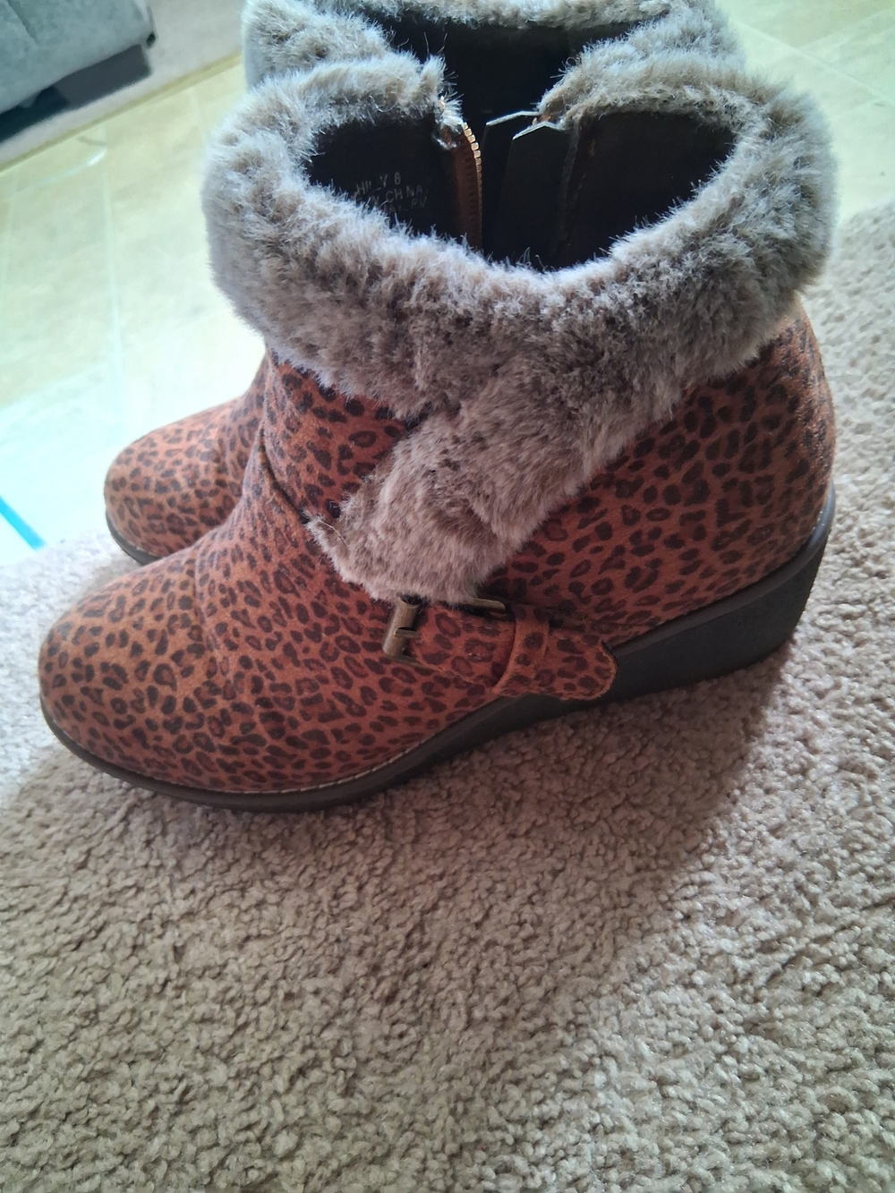 Free People Leopard-Print Faux Fur Cuff Ankle Boots - Brown
